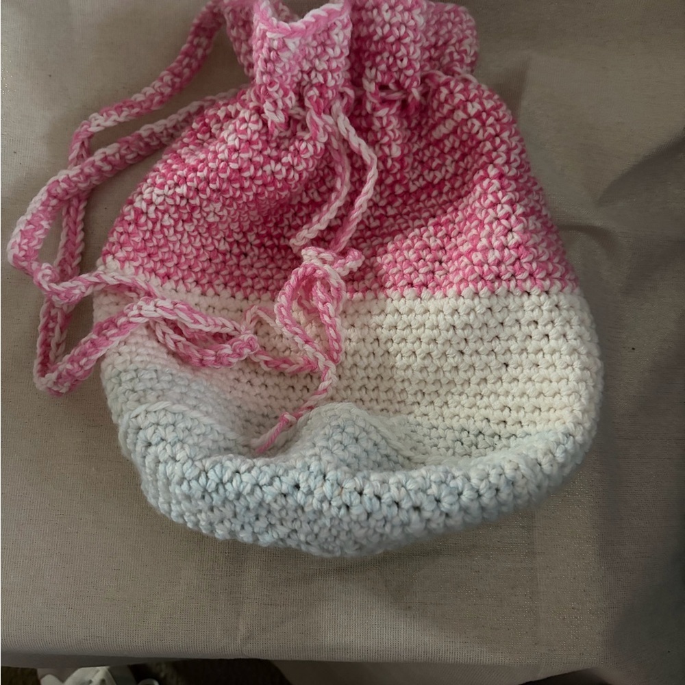 Handmade Pink and White Mini Crochet Bag - Picture 3 of 4